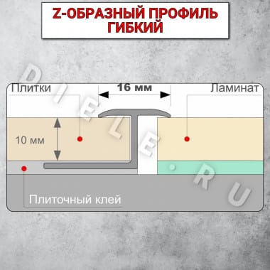 Алюминиевый Z-образный гибкий профиль/порожек (16х10мм) золото/мат 2,7м. &mdash; DIELE