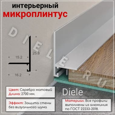 Алюминиевый микроплинтус (щелевой) серебро/мат ПО-190 15мм 2,7м.+ комплект пружин 6 шт. &mdash; DIELE